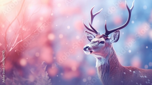 Elegant Reindeer. Christmas winter greeting card. A silhouette of a reindeer with a pastel-hued bokeh background © Татьяна Креминская