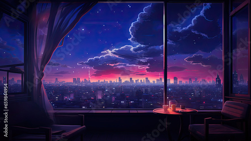 Cityscape with Majestic Skyscrapers and a Celestial Scene © AzherJawed