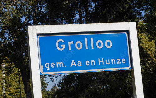 Grolloo. Place name sign. Village. Home of the blues. Cuby and the Blizzards. Harry Muskee. Aa en Hunze.  photo