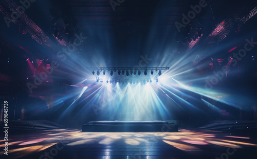 Stage with lights, lighting devices,