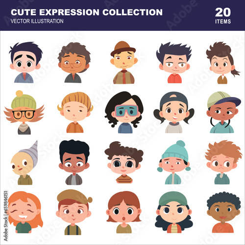 Cute expression character set - vector flat illustration