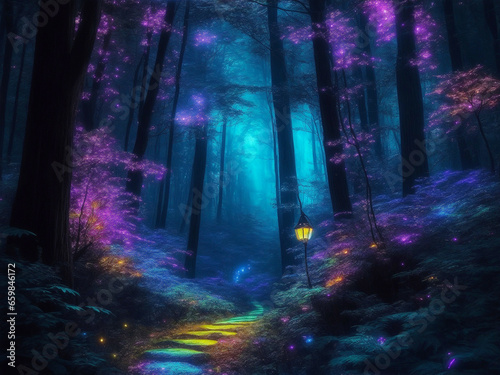 Neon Nightscapes: Mystical Forest Wonders © ASIF AHMED RABBI