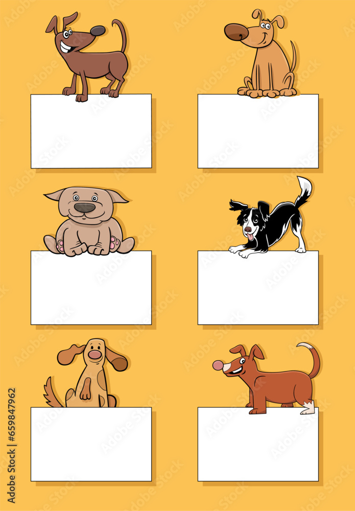 cartoon dogs and puppies with cards design set cartoon dogs and puppies with cards design set