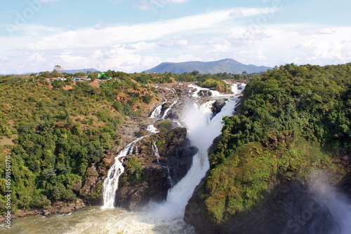 Shivasamudram falls, Karnataka, India. The Shivanasamudra Falls is on the Kaveri River after the river has wound its way through the rocks and ravines of the Deccan Plateau