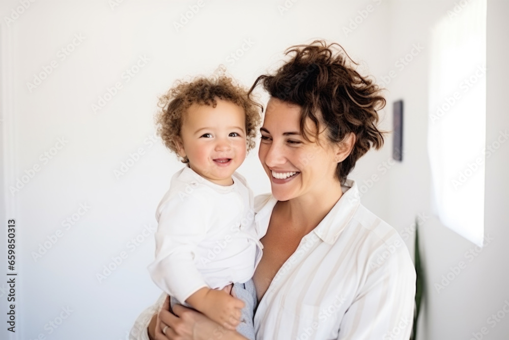 Portrait of a happy smiling mother holding her baby at home Portrait of a happy smiling mother holding her baby at home