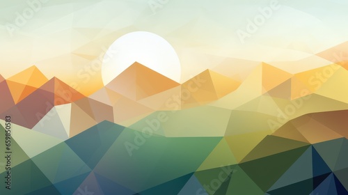 beautiful landscape sunset over the mountains, skyline colorful poster on beautiful triangular texture background