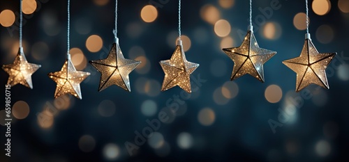 christmas star lights in the night sky, in the style of light gold and indigo, luxurious