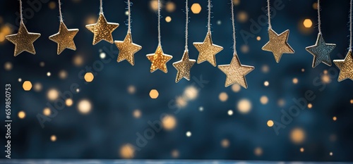 christmas star lights in the night sky  in the style of light gold and indigo  luxurious