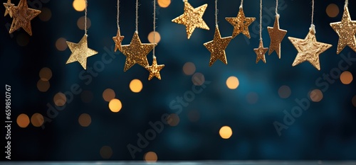 christmas star lights in the night sky, in the style of light gold and indigo, luxurious