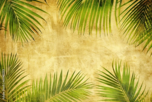 A customizable banner with room for personalization and framed by green palm leaves, creating a natural and adaptable canvas for creative content. Photorealistic illustration