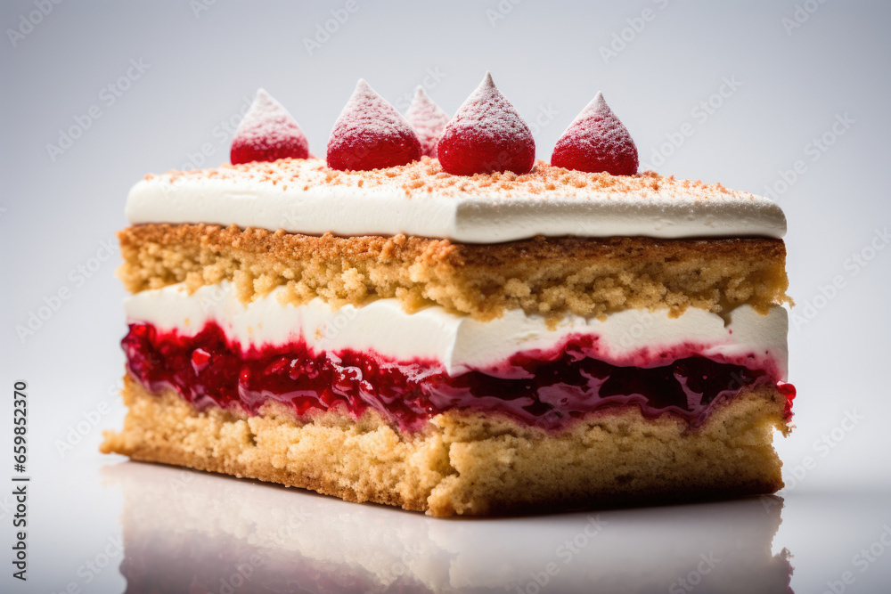 Close-up view of delicious piece of cake placed on table. Ideal for food and dessert-related projects. Close-up view of delicious piece of cake placed on table. Ideal for food and dessert-related projects.