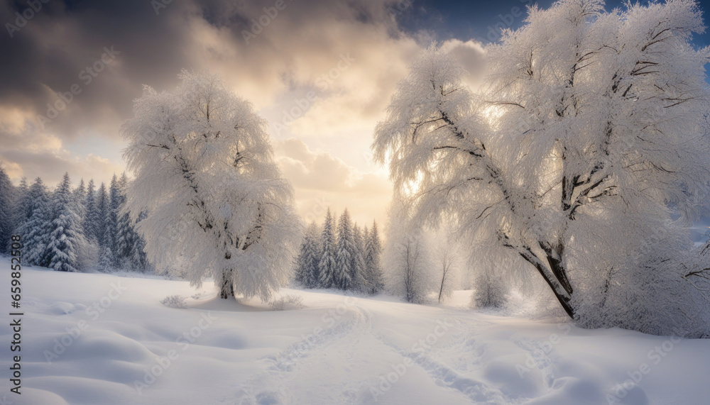 Snow-Covered Trees in a Beautiful Winter Landscape Snow-Covered Trees in a Beautiful Winter Landscape