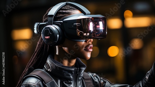 Ragazza prova visore per la realtà virtuale e rimane affascinata, AR, VR, Virtual reality