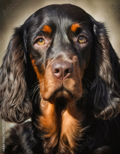 Gordon Setter Dog Portrait. Canine Looking at Camera outdoor