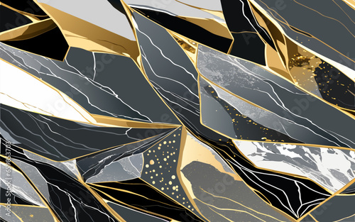 Marble stones with gold on shiny gold background with glitter texture. Vector illustration. (ID: 659853703)