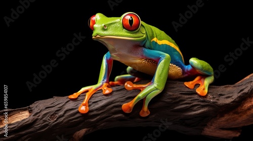 Portrait of red eyed tree frog on a branch, isolated