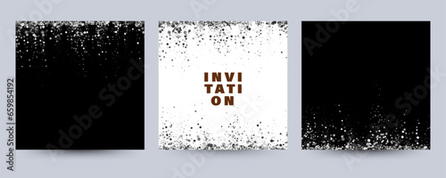Set of banners with silver confetti on white, vector flyer design templates for weddings, invitation cards, certificates.