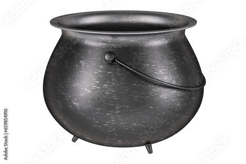 Empty cast iron pot, 3D rendering isolated on transparent background