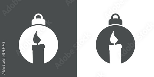 Tiempo de Navidad. Logo con silueta de bola de navidad con vela de cera para su uso en invitaciones y felicitaciones