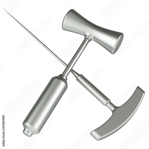 Orbitoclast, tools for lobotomie. 3D rendering isolated on transparent background