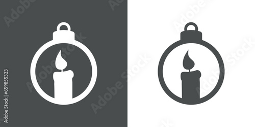 Tiempo de Navidad. Logo con silueta de bola de navidad con vela de cera para su uso en invitaciones y felicitaciones