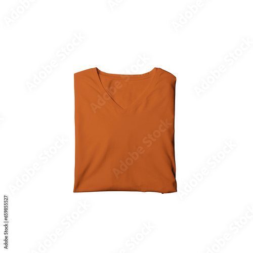 Autumn t-shirt mockup photo, blank vneck tshirt beautifully folded for presentation design, prints, patterns. Autumn folded v neck shirt