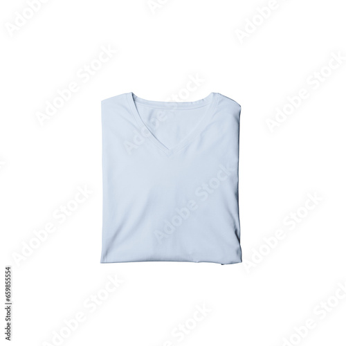 Baby blue t-shirt mockup photo, blank vneck tshirt beautifully folded for presentation design, prints, patterns. Baby blue folded v neck shirt