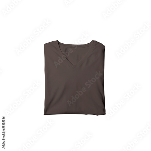 Brown t-shirt mockup photo, blank vneck tshirt beautifully folded for presentation design, prints, patterns. Brown folded v neck shirt