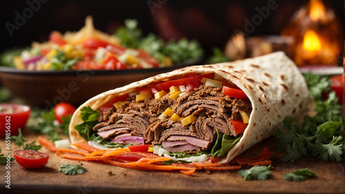 delicious photo of turkish doner kebab with mouthwatering meat and vegetables 3
