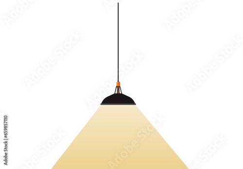 Hanging black lamp stylish appliance with light, lighting device vector. Modern chandeliers metal or glass plafond. Home, room or studio decor loft style. Element for house or office interior design