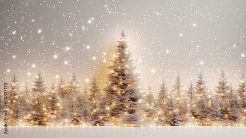christmas greeting card background, christmas tree decorated with small golden lights, empty copy space © kichigin19