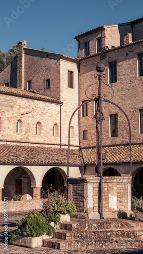 View of the cloister of ancient abbey in the Marche region  Italy