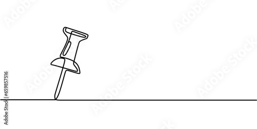 Continuous one line drawing of a paper pin. Drawing pin. Vector illustration. Single line pushpin. 