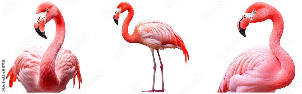 Fototapeta premium Set of flamingo, isolated on transparent background