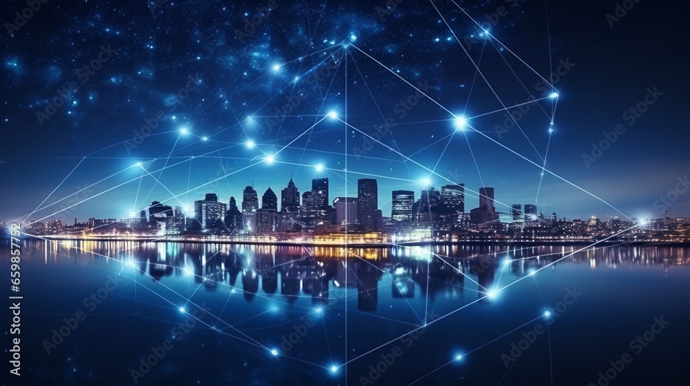 Città interconnessa, dispositivi IoT e 5g che rendono la città tecnologica, la città del futuro