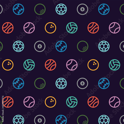 Wallpaper pattern of sport balls collection basketball tennis bowling volley-ball football soccer billiards baseball golf