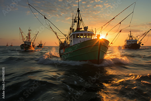 Some fishing boats in an ocean