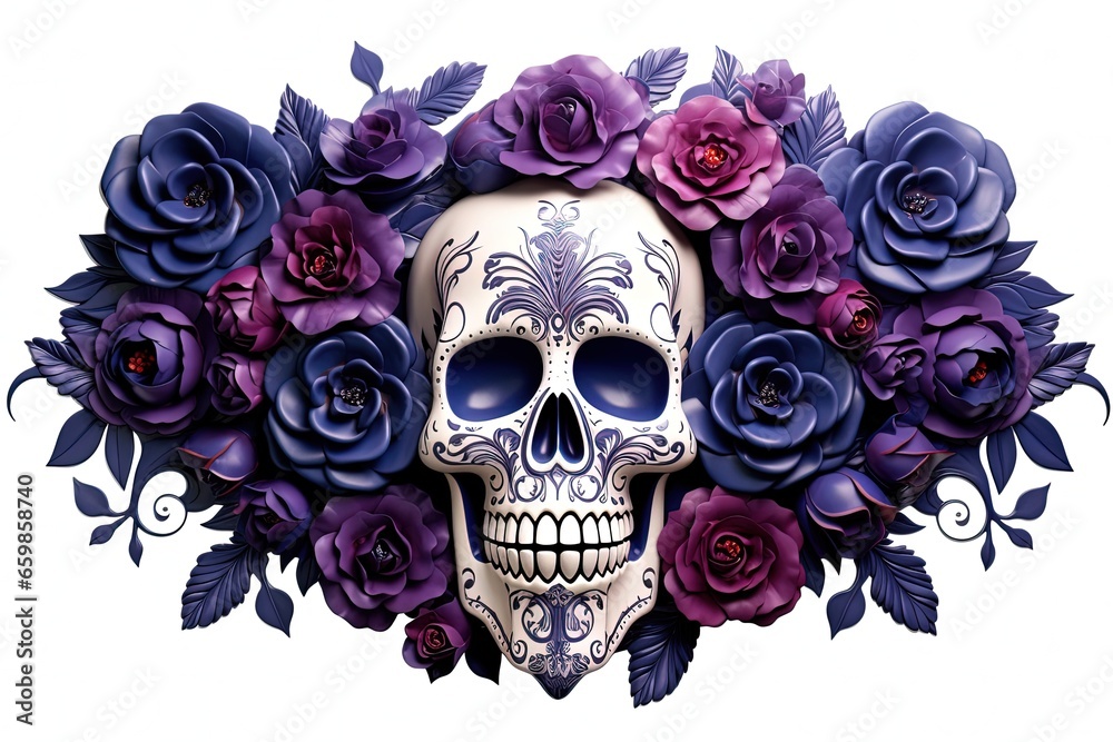 Day of Dead, Dia de los Muertos, Mexican Holiday, Skull Face with Flowers, Beautiful Traditional Art - obrazy, fototapety, plakaty 