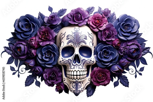 Day of Dead, Dia de los Muertos, Mexican Holiday, Skull Face with Flowers, Beautiful Traditional Art