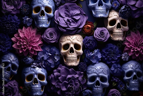 Day of Dead, Dia de los Muertos, Mexican Holiday, Skull Face with Flowers, Beautiful Traditional Art