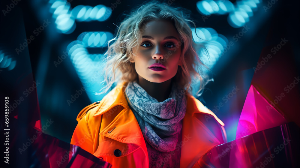 portrait of young women in neon background portrait of young women in neon background