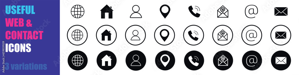 Fototapeta premium Web and Contact us icons vector set. Communication icons.