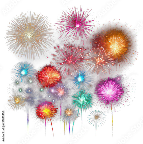 Colorful fireworks isolated on transparent white background