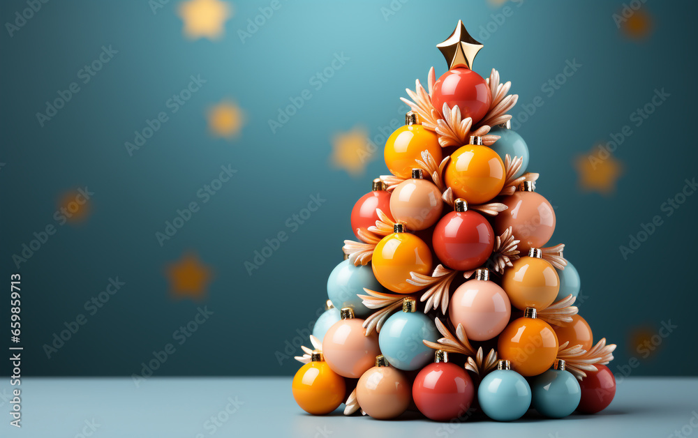 Christmas tree made from decoration balls on blurry background