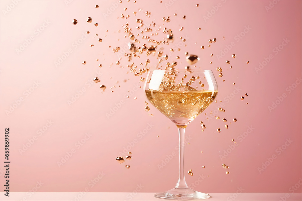 Golden Champagne Glass - Pastel Pink Background Golden Champagne Glass - Pastel Pink Background