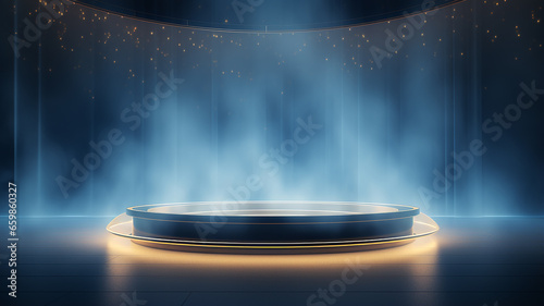 round podium in cool blue tones minimalism selective focus