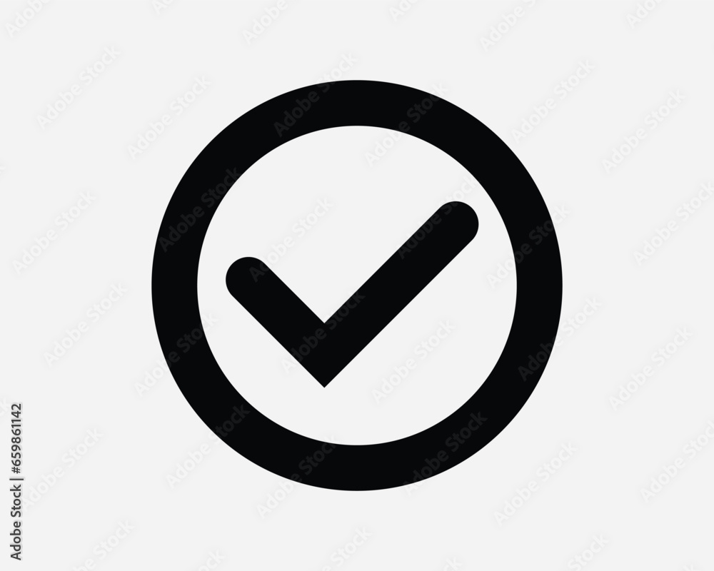 Checkmark Tick Circle Icon Correct Select Check Mark Verify Verified Choice Yes Vote OK Right Round Black White Outline Shape Sign Symbol EPS Vector Checkmark Tick Circle Icon Correct Select Check Mark Verify Verified Choice Yes Vote OK Right Round Black White Outline Shape Sign Symbol EPS Vector