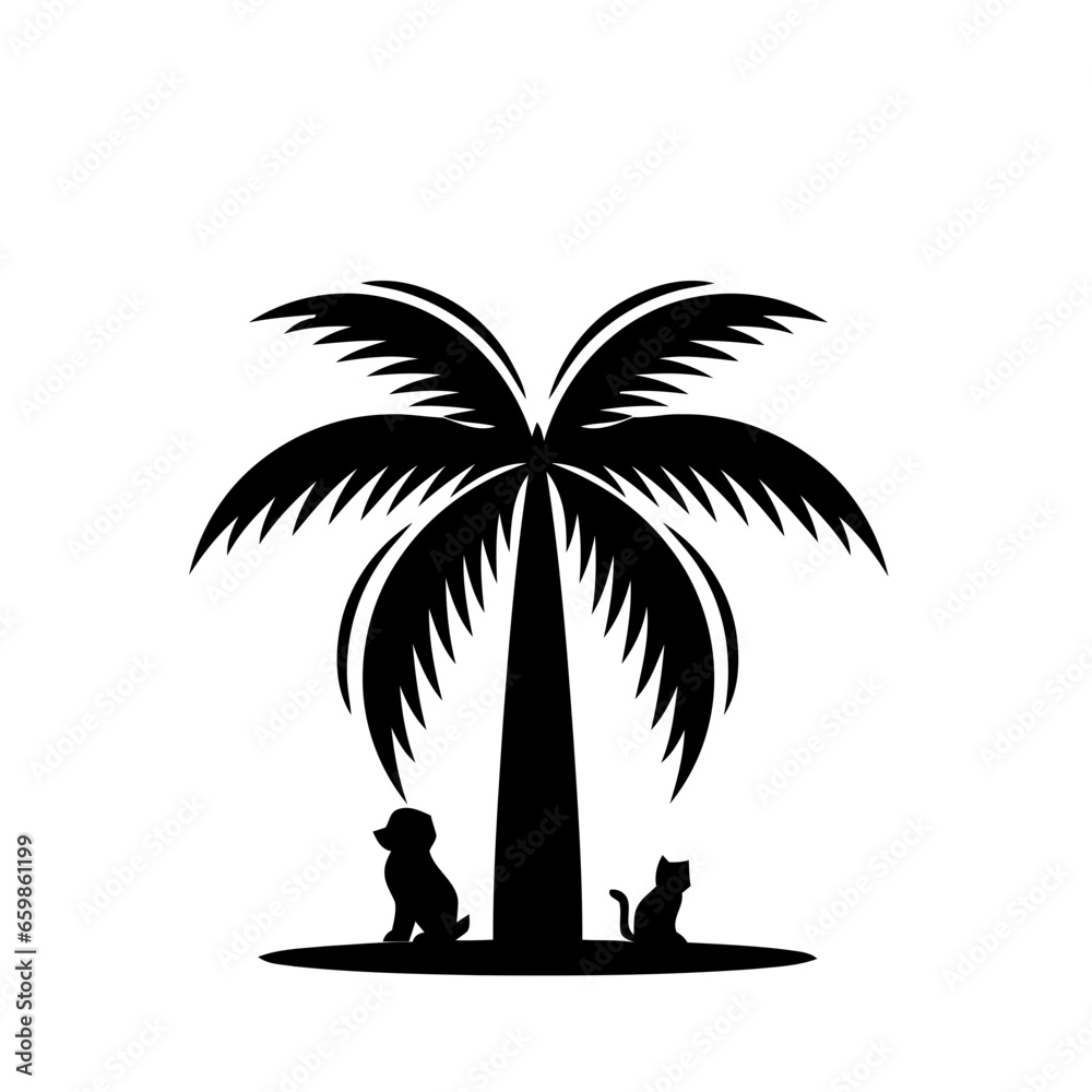 Palms tree with dog and cat icon