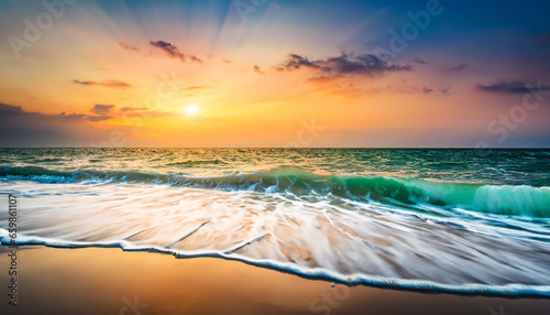 美しい夕日が沈むビーチ photo