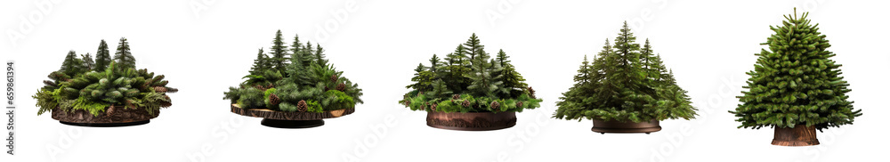 Set of Christmas decorations for the Christmas table, conifers branches, Christmas trees, isolated. Generative AI. Set of Christmas decorations for the Christmas table, conifers branches, Christmas trees, isolated. Generative AI.